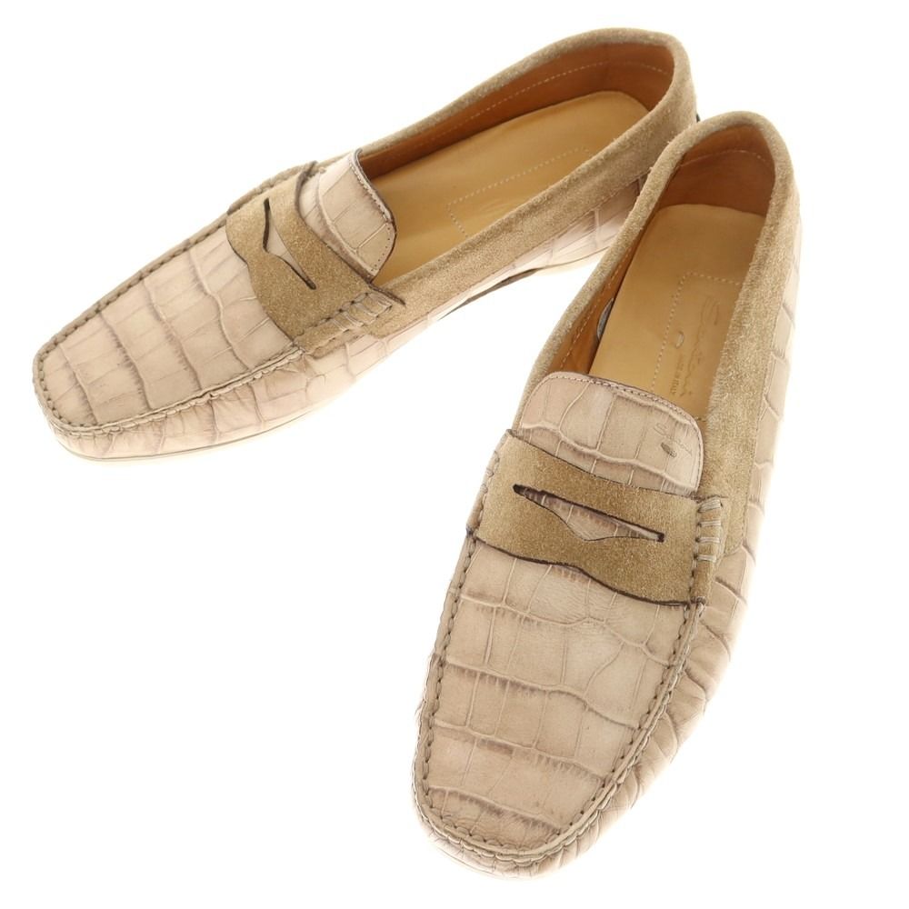 サントーニ Santoni クロコ型押しレザー コインローファー ベージュ サイズ7 1|2 メンズ