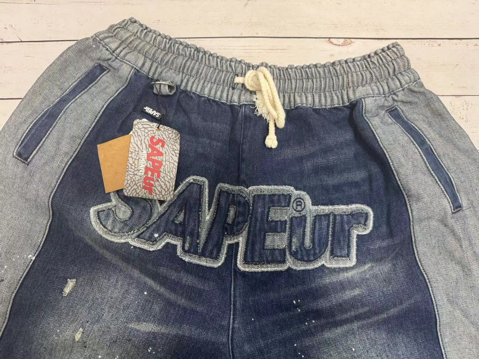 気まぐれ出品 SAPEur サプール ヴィンテージ デニム ショートパンツ XL 中古品】 SAPEur サプール DENIM VINTAGE BASKET SHORTS デニム