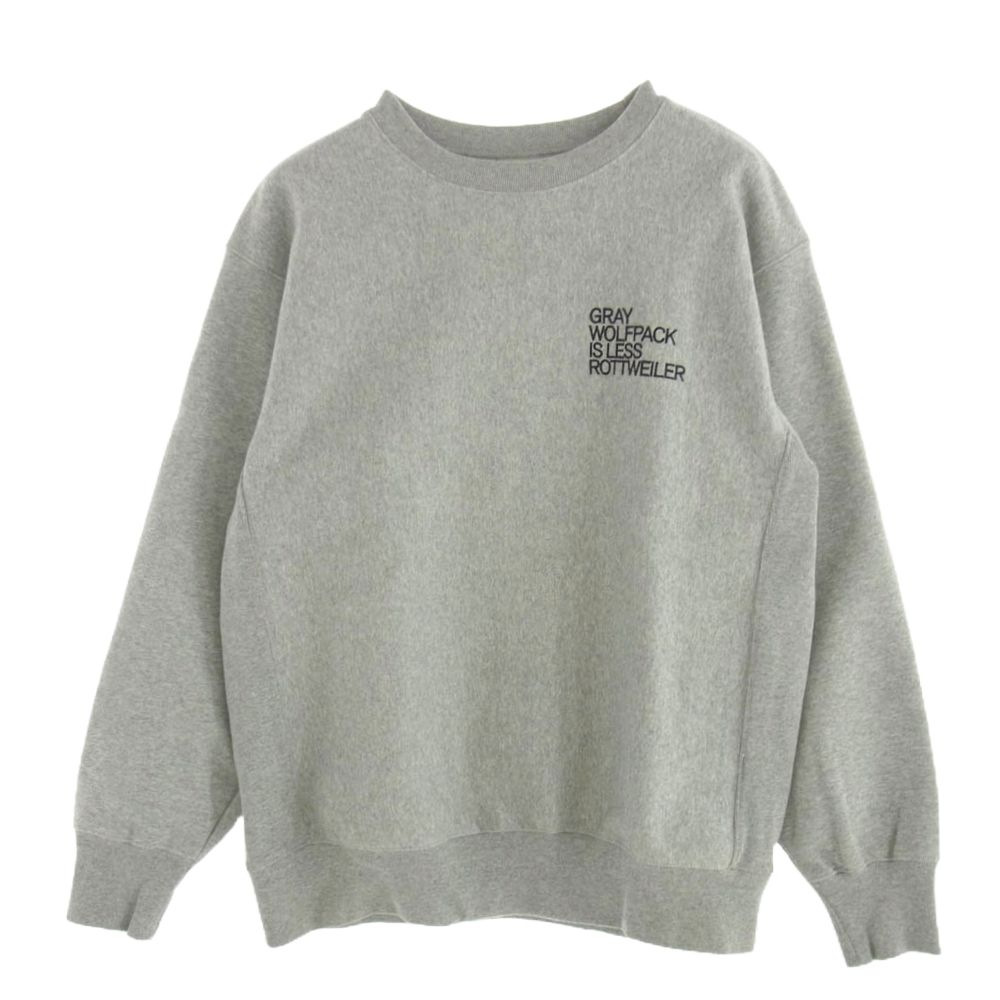 ROTTWEILER ロットワイラー GRAY WOLFPACK IS LESS ロゴ刺繍 クルーネック スウェット トレーナー グレー系 L【中古】