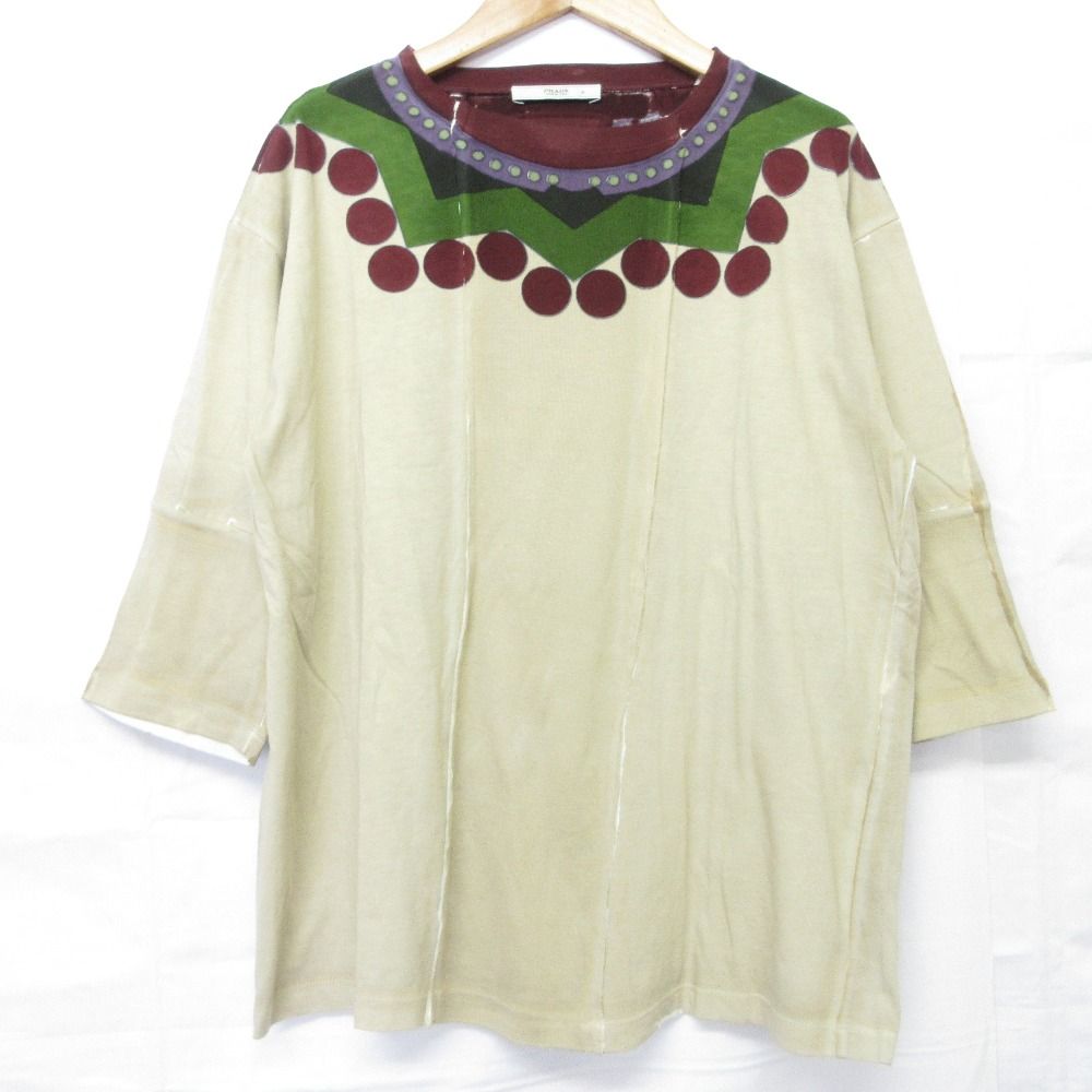 PRADA プラダ パッチワーク ガーメントダイ Tシャツ Sサイズ ベージュ レディース 古着