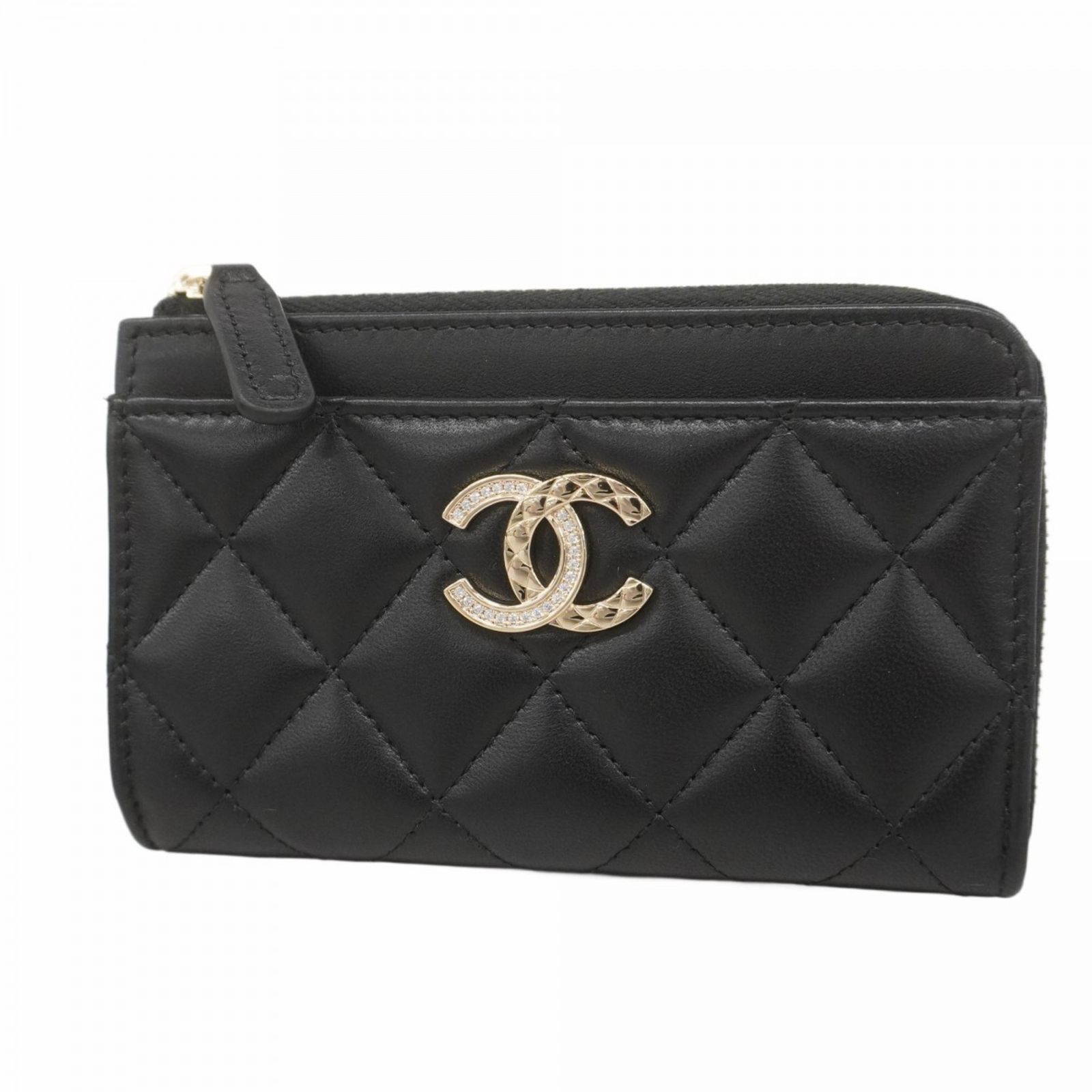 シャネル Chanel シャネル 財布 コインケース マトラッセ ラムスキン ブラック シャンパンレディース