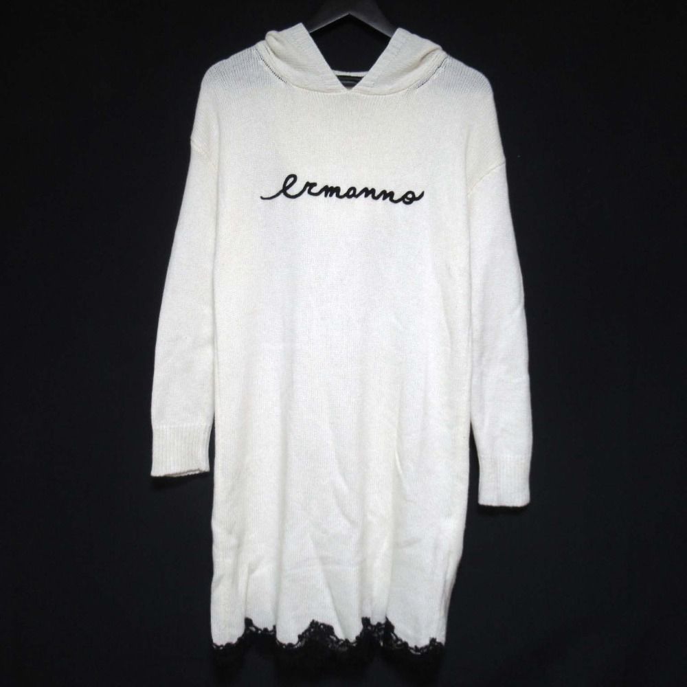 美品 ERMANNO SCERVINO エルマノシェルビーノ ひざ丈 長袖 レースヘム 