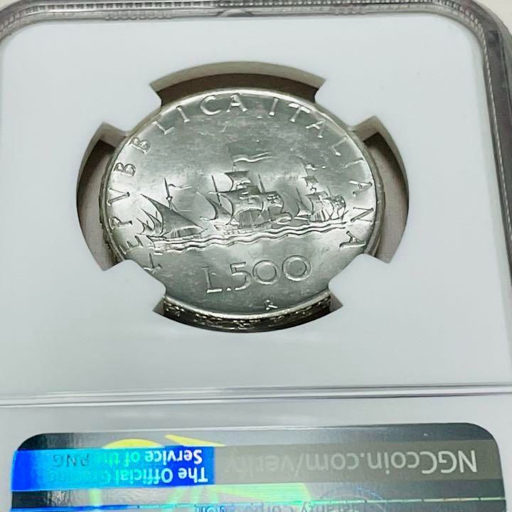 ルネッサンス様式の貴婦人 イタリア 1966 500リラ 銀貨 NGC MS61 - 旧