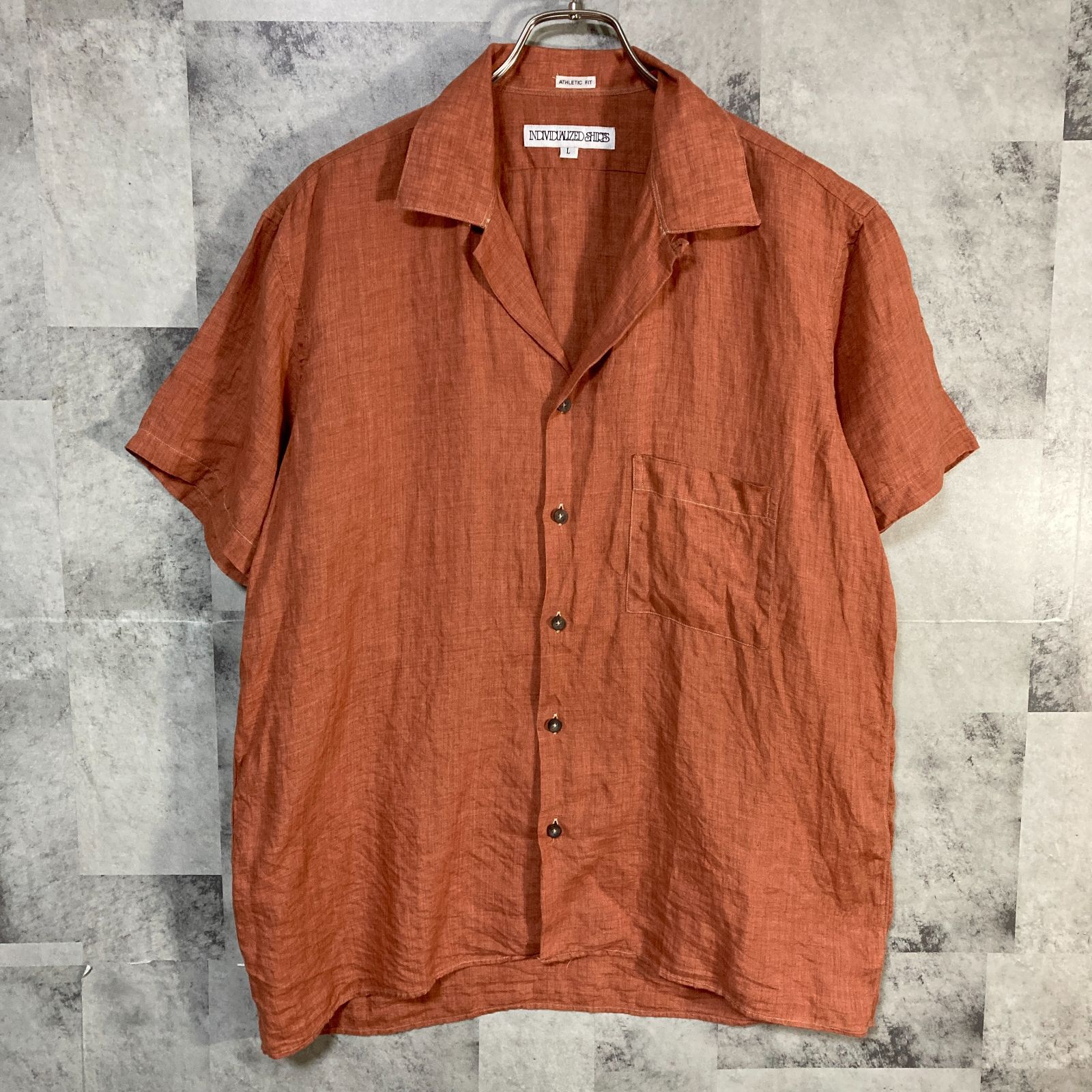 INDIVIDUALIZED SHIRTS インディヴィジュアライズド シャツ 半袖 開襟シャツ リネン オレンジ L