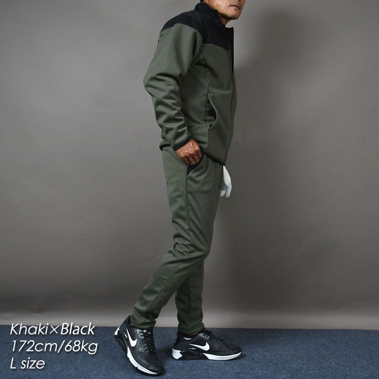 |コモンゴルフ 3層構造で寒風をシャットアウト裏フリース防風ゴルフセットアップ|カーキ×ブラック CG-SET 024 ゴルフウェア 冬 秋 パンツ ジャケット 防寒 暖か トップス フルジップ アウター M L XL XXL XXXL