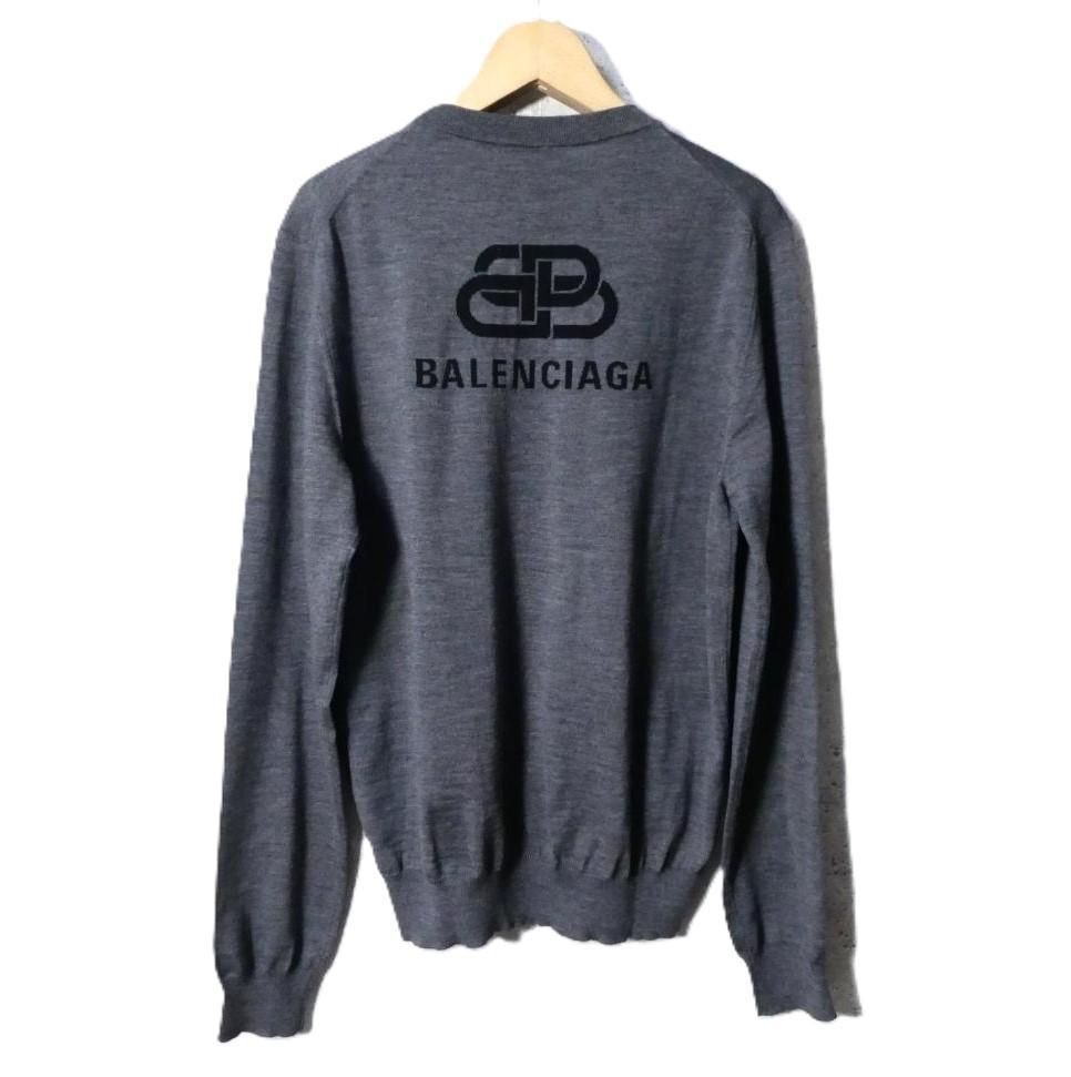 BALENCIAGA バレンシアガ　グレー　ロゴニットセーター　Sサイズ 美品正規品】BALENCIAGA グレーロゴニットセーターユニセックスSサイズ