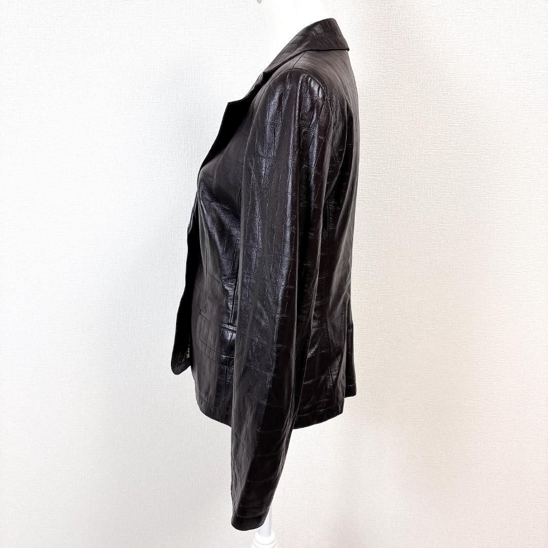美品】ESCADA 型押しレザージャケット ラムナッパ 38 ダークブラウン