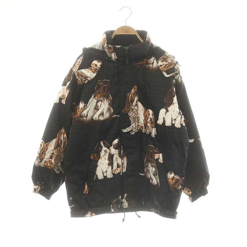 ケンショウアベ KENSHO ABE 犬柄 ドッグ 中綿フードコート M 黒