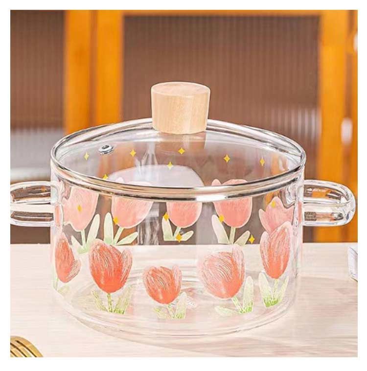 電子レンジ対応 ガラス鍋 両手鍋 1.7L 耐熱ガラス 透明 食材が見える