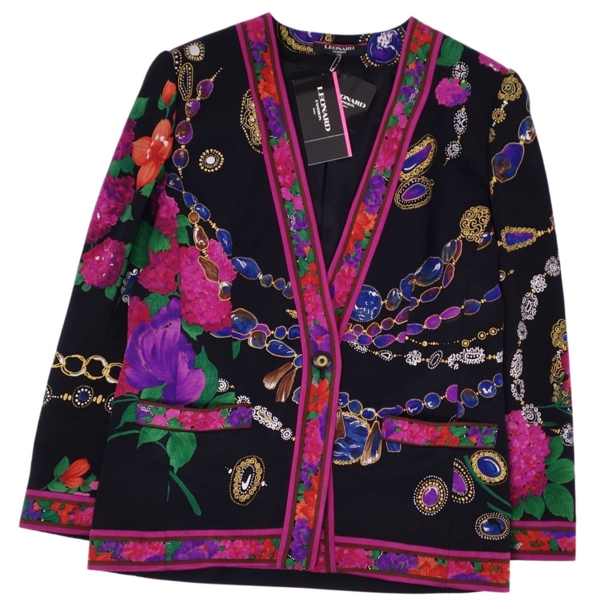 未使用 レオナール LEONARD FASHION ジャケット ノーカラー 花柄