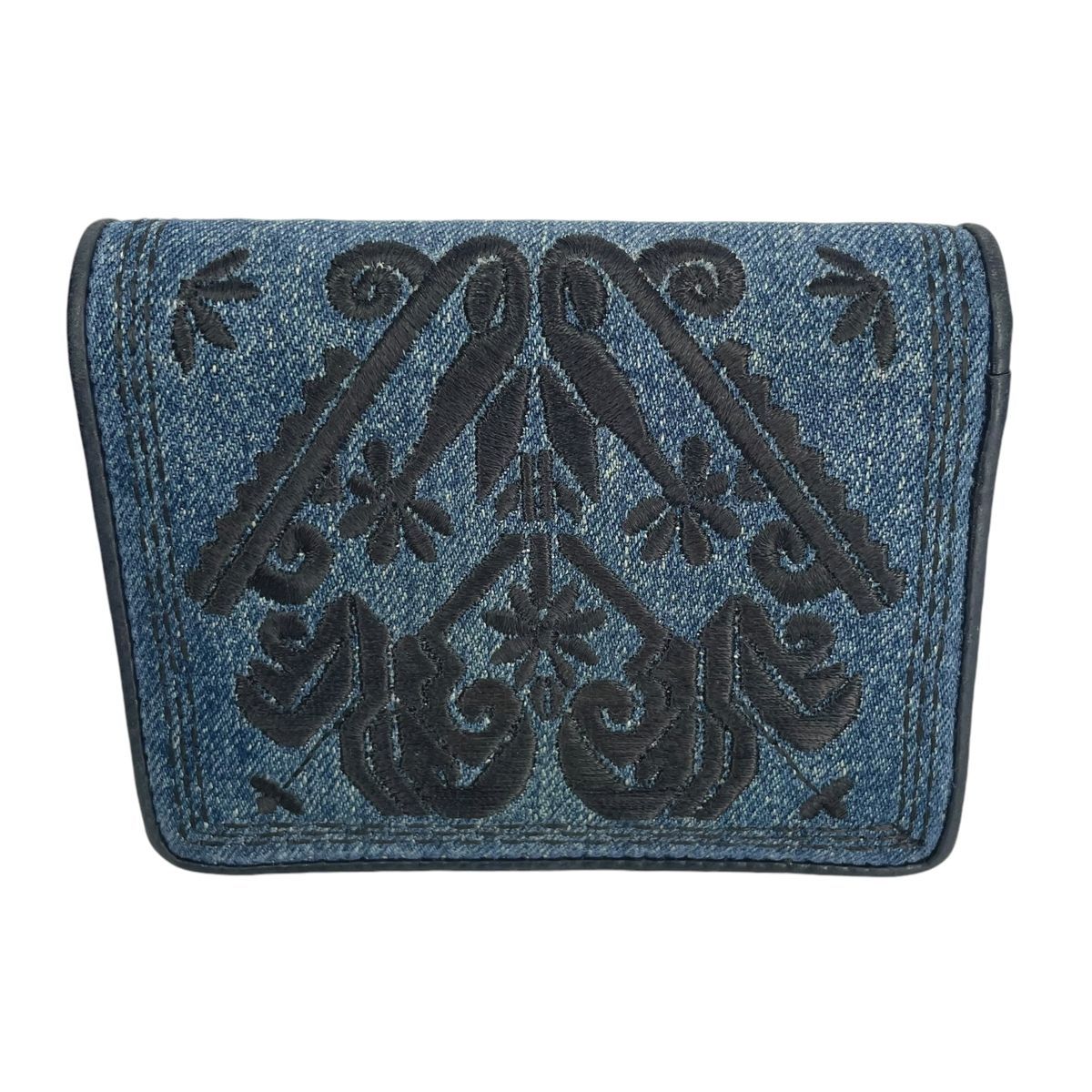 結婚祝い MIU MIU ミュウミュウ レディース二つ折り財布 刺繍 デニム 小物