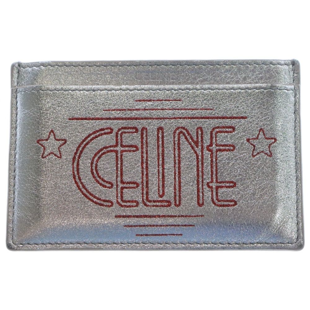 CELINE セリーヌ Wiltern ロゴプリント レザー カードケース シルバー