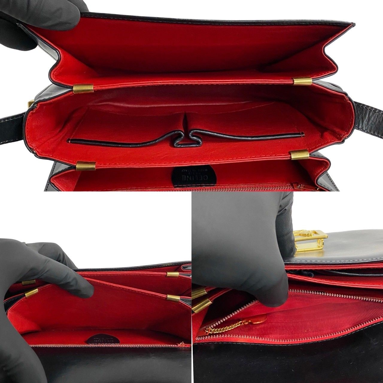極 美品 袋付き CELINE セリーヌ ヴィンテージ 馬車 金具 カーフ レザー 本革 ショルダーバッグ ポシェット サコッシュ ブラック 黒 39689 CELINE（セリーヌ） 極 美品 ヴィンテージ ロゴ 馬車金具 カーフ