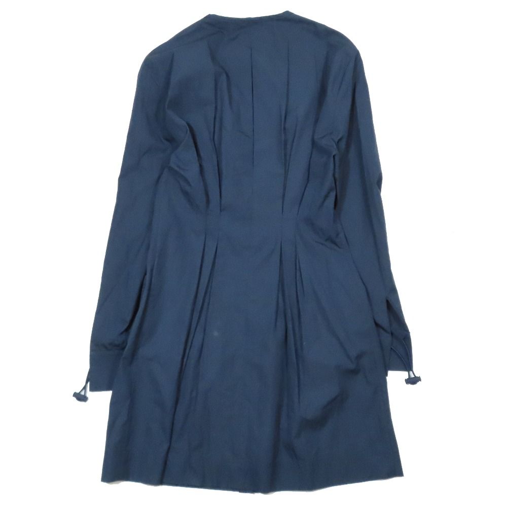 製 FENDI フェンディ ジップアップ ワンピース FFロゴ ミニ ドレス 長袖 フ スカート ポケット ドローコード 38 紺 レディース 古着
