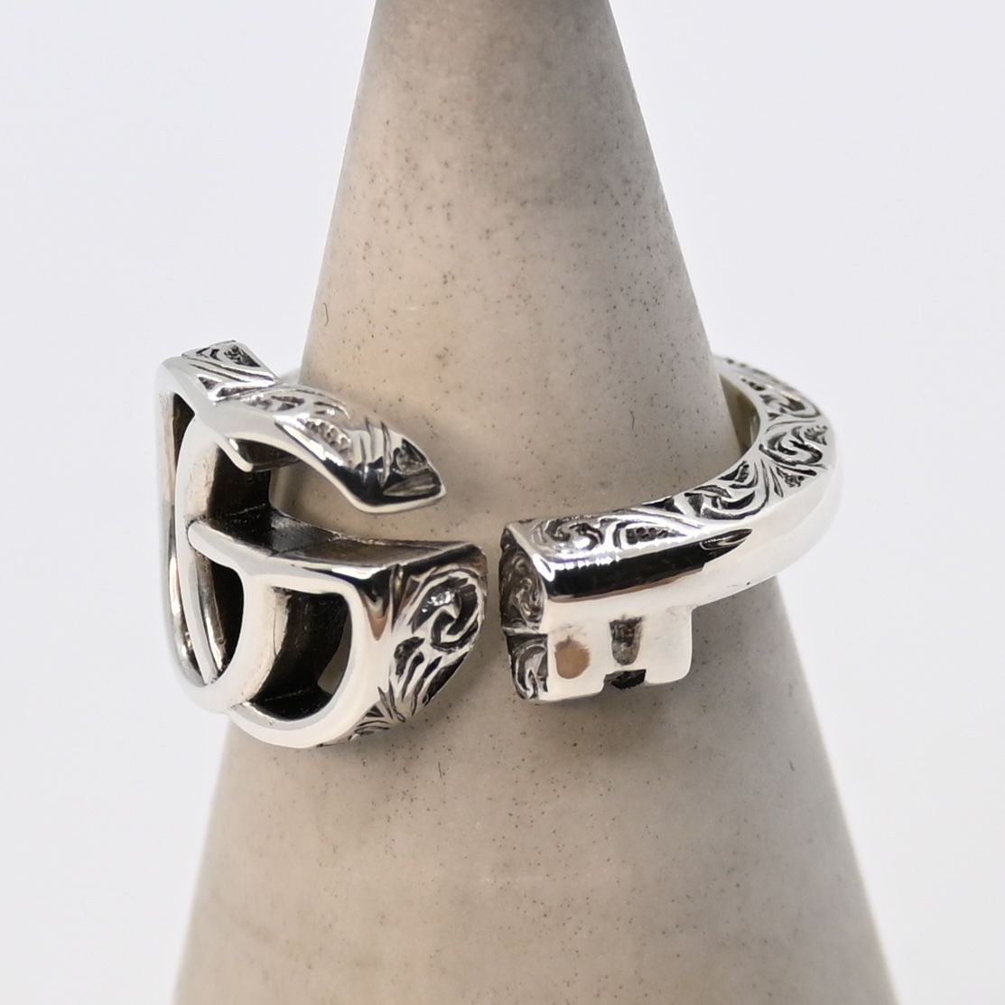 研磨済 GUCCI ダブルG キー リング 指輪 8号 アラベスク グッチ き ピンキー