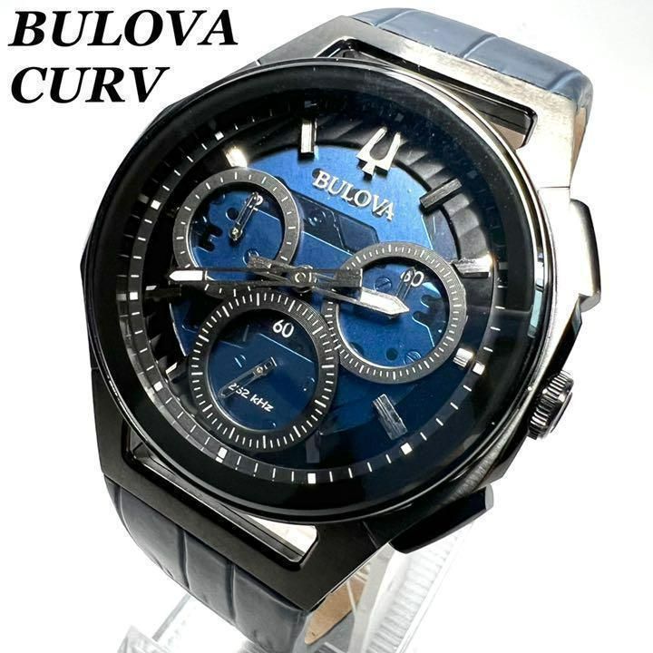 新品】定価13 BULOVA/ブローバ カーブ ブルー メンズ腕時計-
