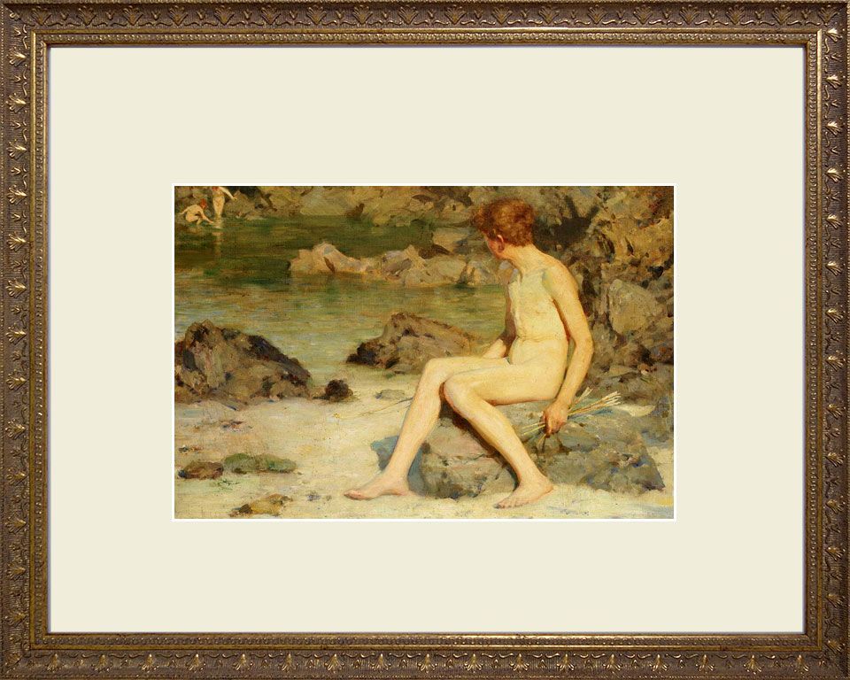 ☆ ヘンリー・スコット・テューク 「Cupid and Sea Nymphs」 アート紙にジクレー 複製画 額入り 新品 絵画 洋画 肖像画 少年たち イギリスの画家 ニューリン派