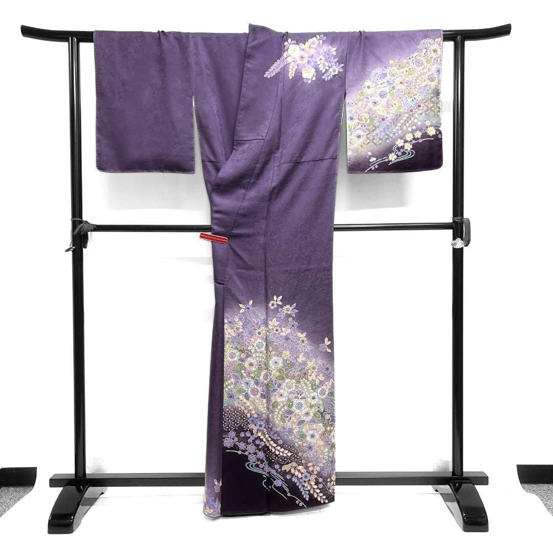 辻ヶ花　訪問着　幻想的　藤　菱　流水　梅花　絞り　紋無し　着物　053a d 辻ヶ花 訪問着 幻想的 藤 菱 流水 梅花 絞り 紋無し 着物 053a