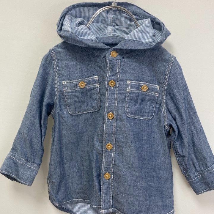 babyGap ベビーギャップ デニム風シャツ 長袖 パーカー 80 青 春夏秋