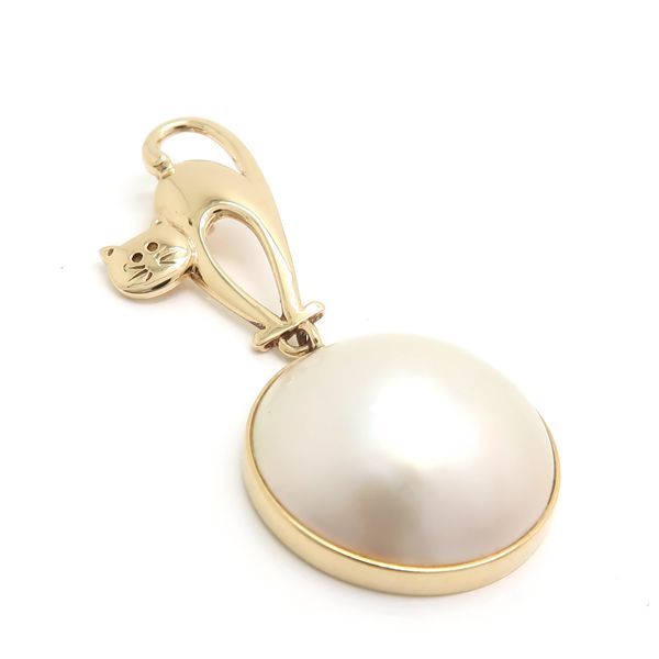 TASAKI ペンダントトップ K14 マベパール 猫 ネコモチーフ