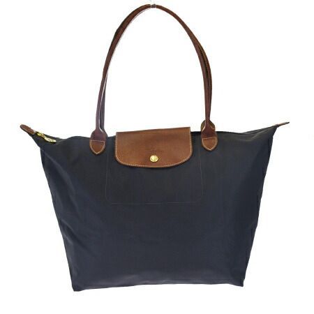 【中古】 美品 ロンシャン LONGCHAMP トートバッグ ショルダーバッグ グレー ブラウン ナイロン レザー 07HB842