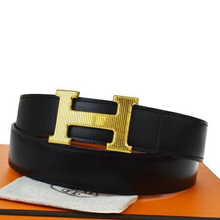 【中古】 エルメス HERMES コンスタンス ベルト バックル リバーシブル ブラック オレンジ ゴールド レザー メタル 95cm P刻印 75MD982
