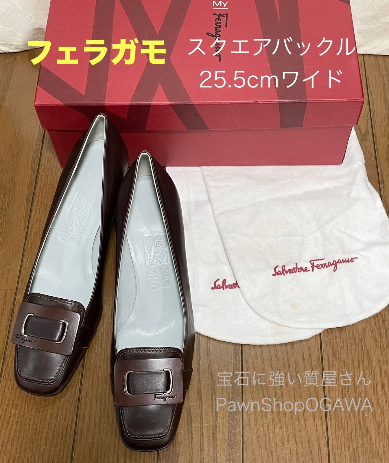 フェラガモ パンプス 25.5cmワイド スクエアバックル