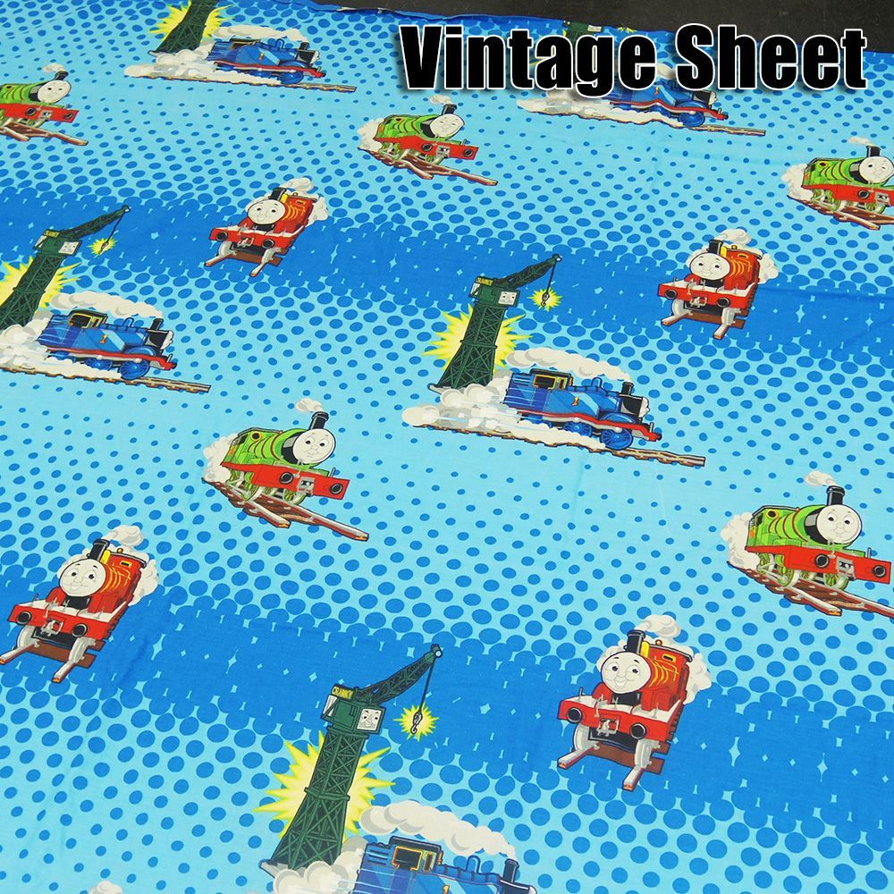 メルカリshops 海外輸入 ヴィンテージシーツ きかんしゃトーマス 生地 キャラ 青 71