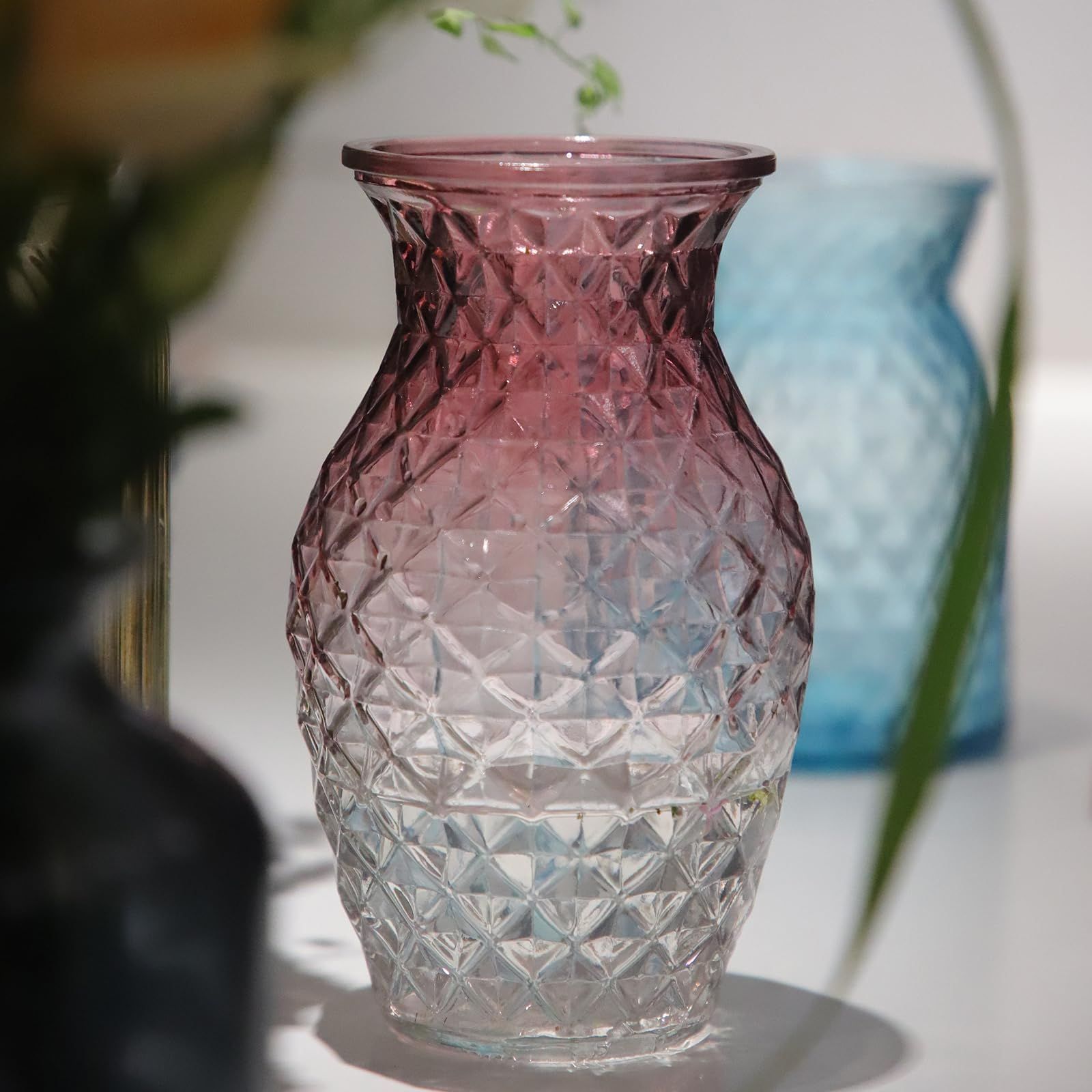 ガラス製フラワーベース パープルと透明のグラデーション