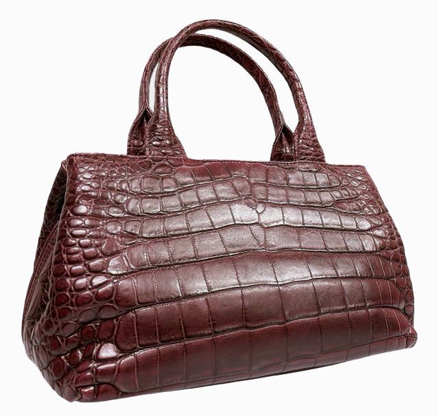 MONICA　クロコダイル ハンドバッグ バッグ  ボルドー ワインレッド クロコ 本クロコ 艶なし　マット レディース フォーマル　イタリア製 MONICA クロコダイル ハンドバッグ バッグ ボルドー ワインレッド
