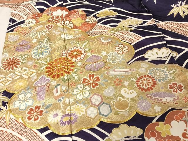 平和屋着物○豪華振袖 駒刺繍 百華繚乱 雲取り吉祥花文 丹後ちりめん
