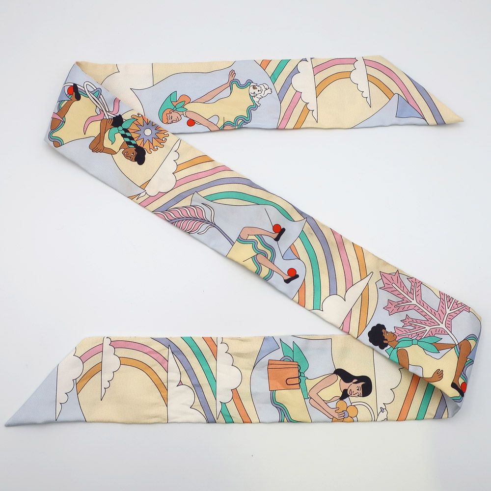 天白】HERMES エルメス ツイリー 空飛ぶカレ CARRES VOLANTS クリーム