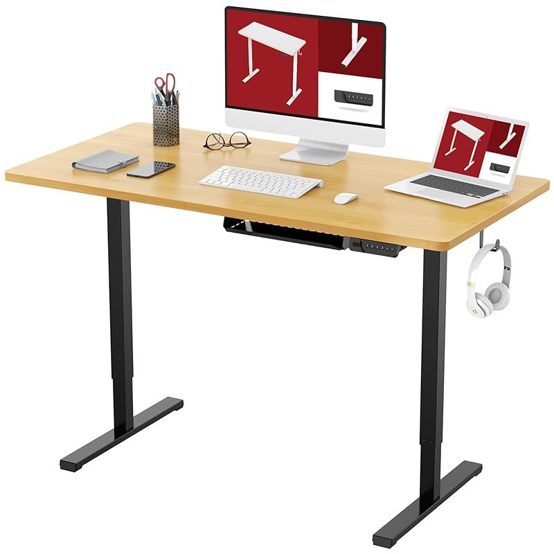SANODESK 電動昇降式デスク E150 (120cm×60cm，簡単組立，USBポット，ホック，収納ボックス) 軽量化 メモリー機能付き 人間工学 一体型昇降デスク 高さ調節デスク パソコンラック PCデスク (120*60cm