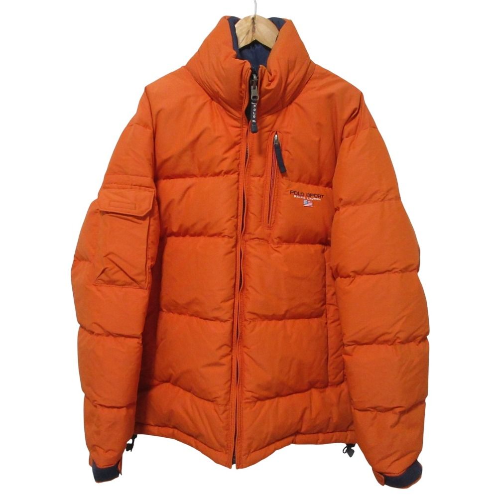 POLO SPORT ポロスポーツ ラルフローレン リバーシブル ダウンジャケット ブルゾン M オレンジ ネイビー メンズ 古着 KANDAIZUMI_COM
