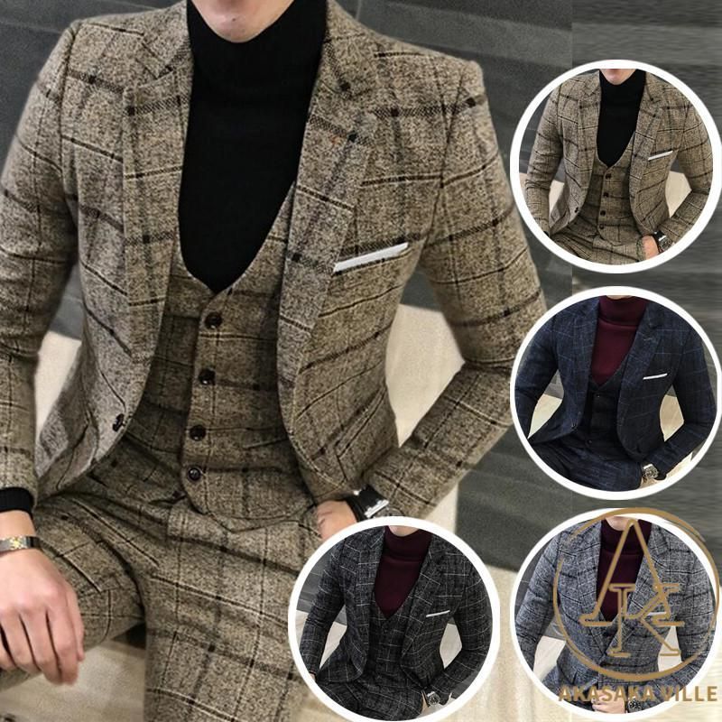 3ピーススーツ メンズ チェック柄 スリーピーススーツ 3点セット ビジネススーツ フォーマル 紳士服 結婚式 通勤 スリム 大きいサイズあり
