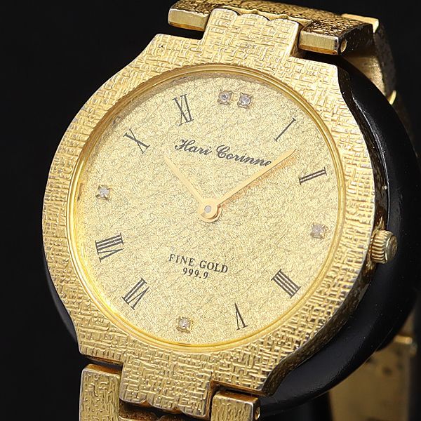 ハリーコリンヌ FINE GOLD999.9 ゴールド文字盤 腕時計 稼働 ハリーコリンヌ ファインゴールド 999.9 QZ ゴールド文字盤