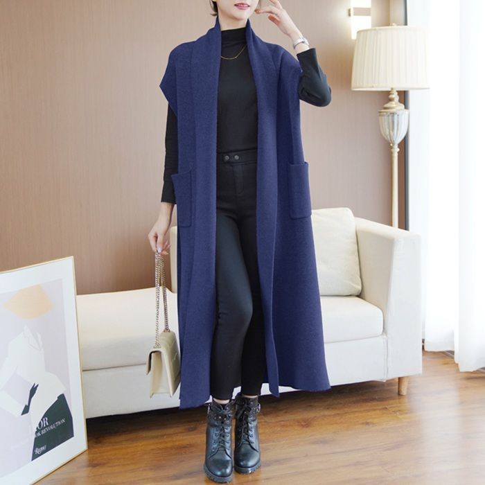 ロングジレ ベスト レディース マキシ丈 ノースリーブ ニット