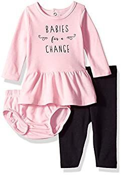Hanes 究 のベビーフレックス長袖ドレス おむつカバーとレギンスセット US サイズ 6-12 Months ピンク