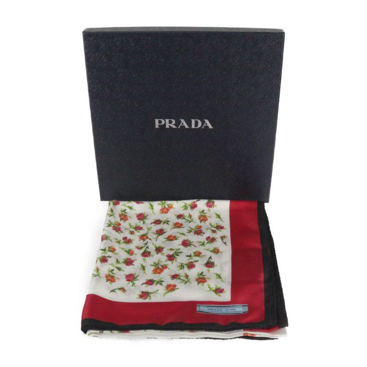 PRADA 花柄 シルク スカーフ PRADA プラダ スカーフ 90 スカーフ - シルク100％ ホワイト