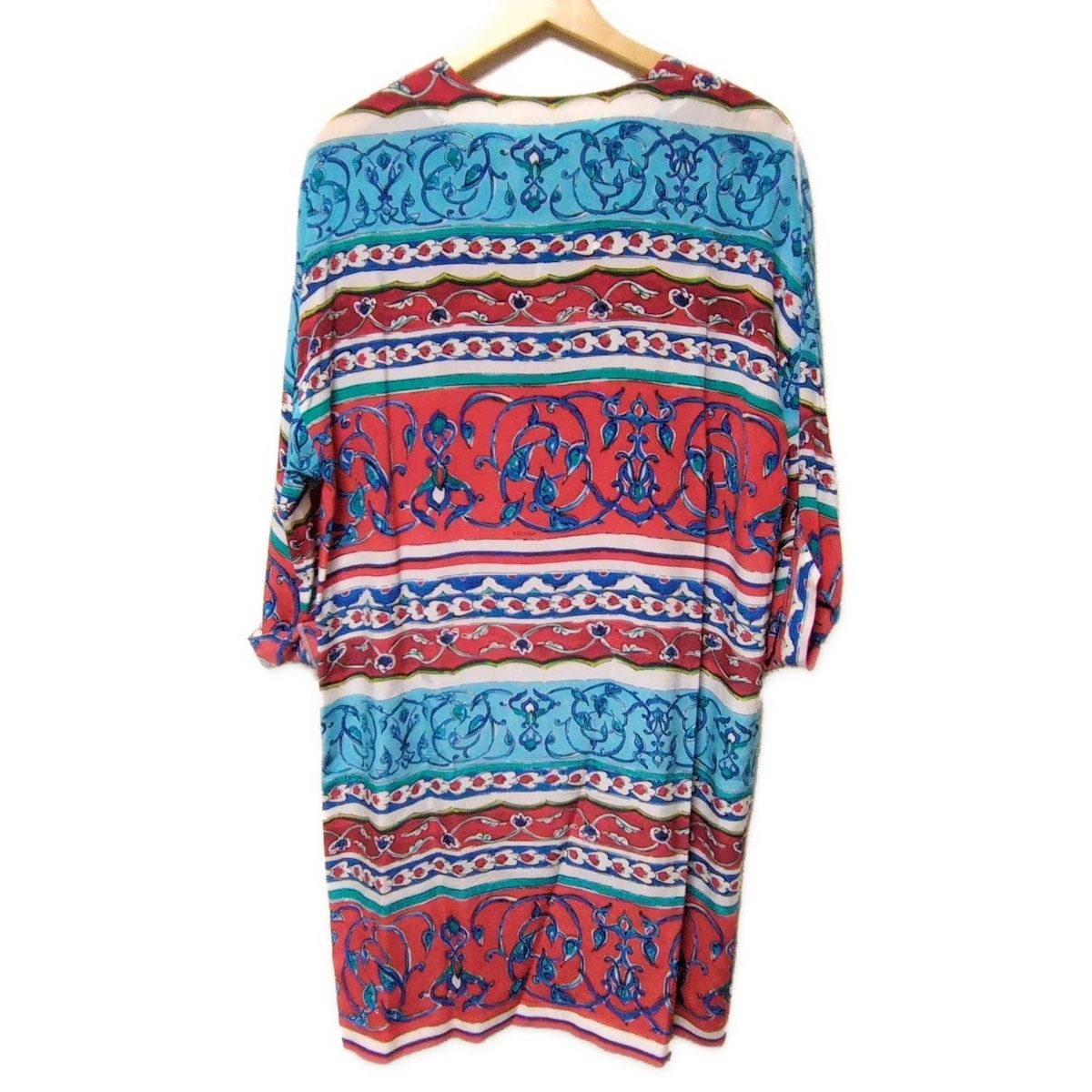 ESCADA エスカーダ ワンピース サイズ36 M レディース - 白×レッド×マルチ 七分袖 ひざ丈 シルク