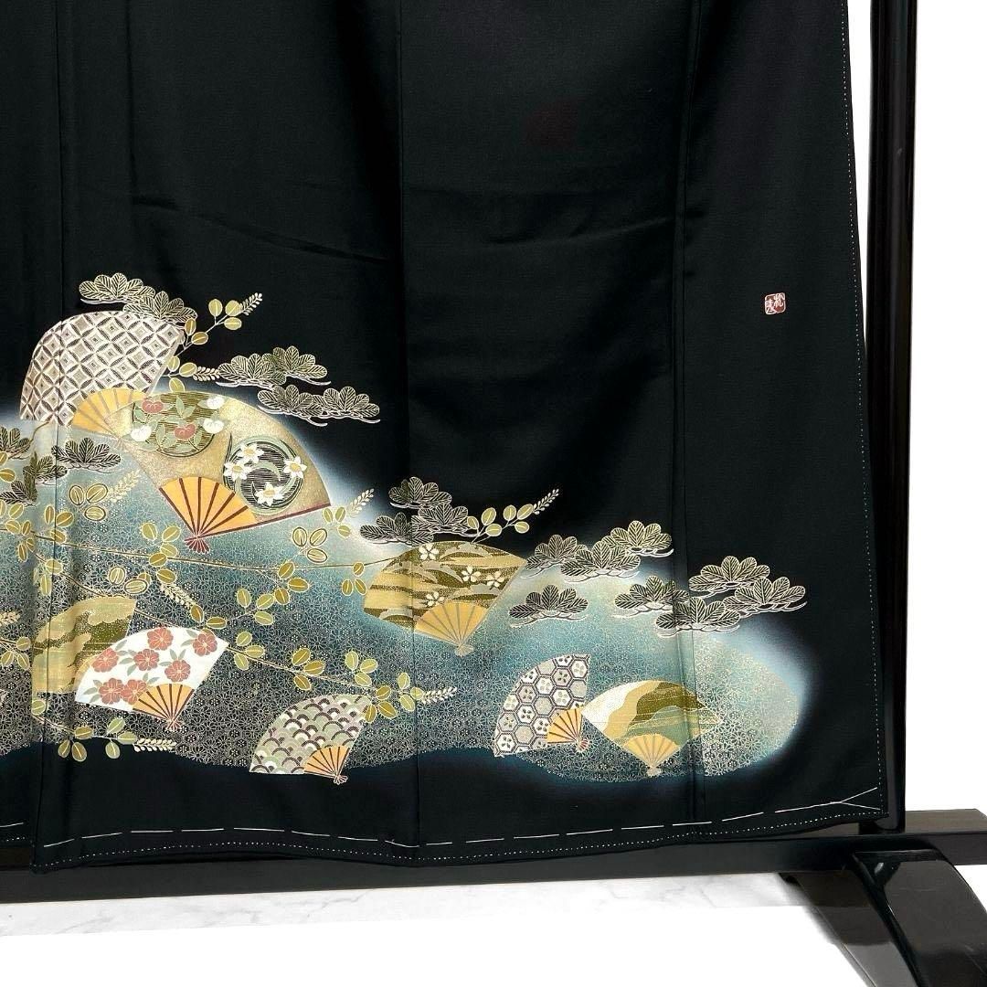 美品 金駒刺繡 作家物落款 着物“菊や橘、松竹梅で晴れの日”訪問着 L-91 未着用 金駒刺繍 着物 正絹“お着物の枠には収まらない松竹梅や菊