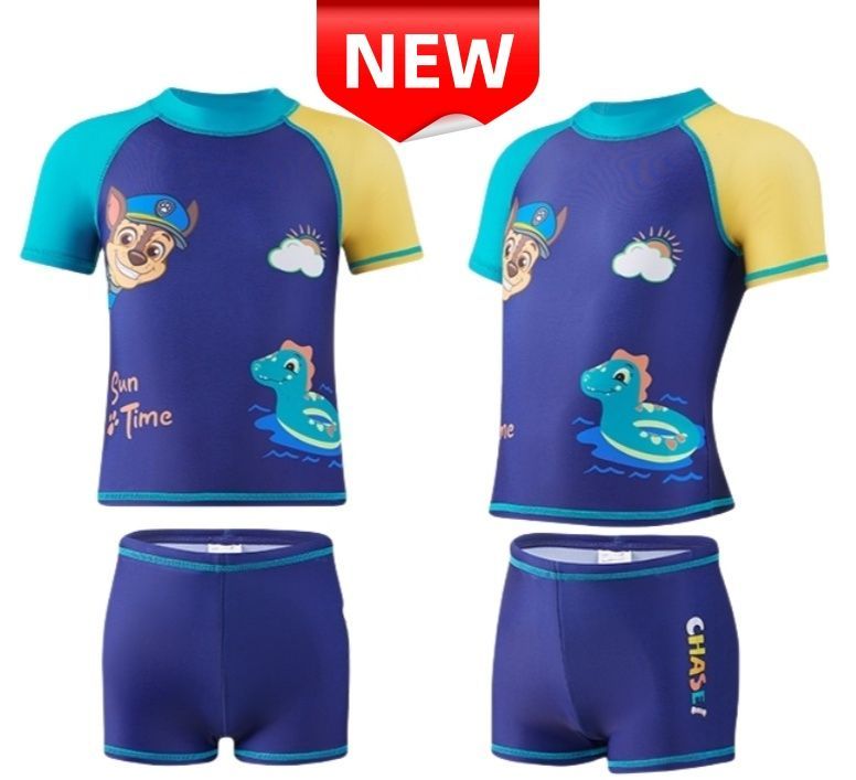 パウ・パトロール Paw Patrol プルオーバー半袖ラッシュガード スイムシャツ&スイムボトムセット, ライトブルー, 7