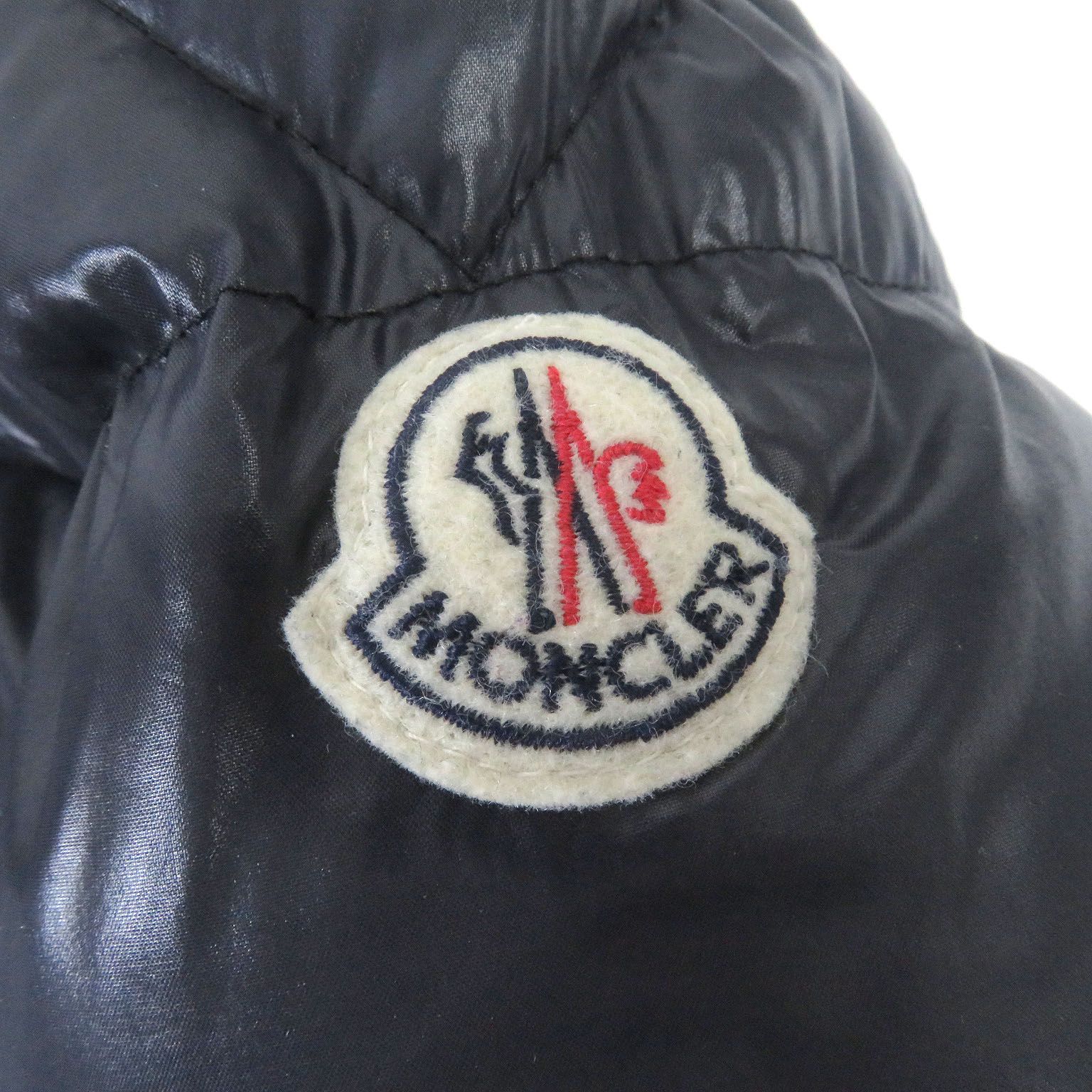 美品□MONCLER モンクレール BLIER ロゴワッペン付き WZIP フーデッド パフィージャケット ダウンジャケット ネイビー 0  ブルガリア製 メンズ