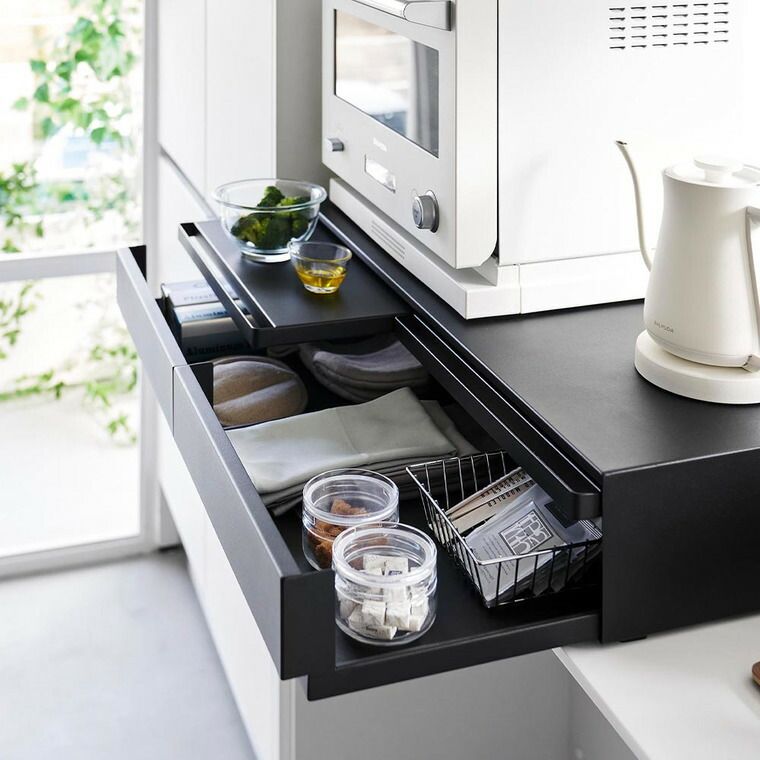 山崎実業 公式 tower ツーウェイキッチン家電下引き出し-スライドテーブル タワー W80 キッチン 1697 1698 ホワイト ブラック 幅80cm 2段 スライド トレー 引き出し 調理家電置き台 タワーシリーズ NEXPOTALLINN_EU