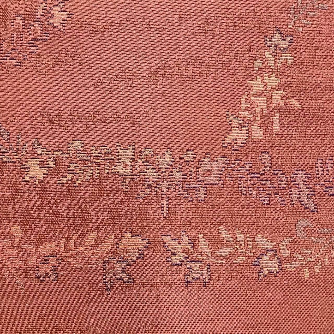 正絹 八寸名古屋帯 唐花文様 美品 江戸本更紗 老舗 更峰 謹製 唐花更紗文様 本手染 八寸 名古屋帯 正絹