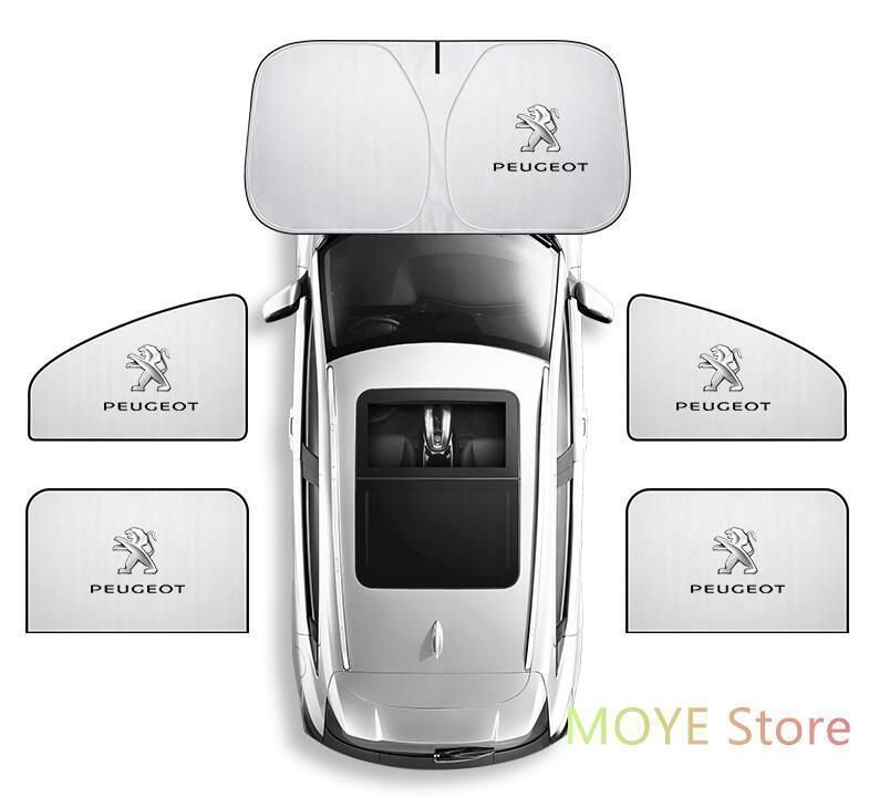 車用サンシェード プジョー[Peugeot] ロゴ 5枚セット フロントサンシェード 前席 後部座席 車中泊 車窓日よけ 防虫ネット 紫外線 UVカット 遮光 内装 仮眠 授乳 205 206 207 208 306 307 308 406 407