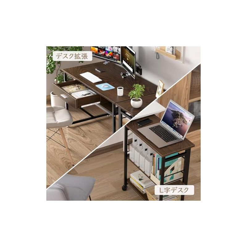 DEWEL 折り畳みデスク 収納棚付き パソコンデスク テレワーク幅60×奥行30×高さ70cm 中棚３段階調整 組立簡単 キャスター付き 拡張用 在宅勤務 作業台 棚板高さ調整 コンパクト ウォールナット 0 MARWIL-DEMENAGEMENTS_CH