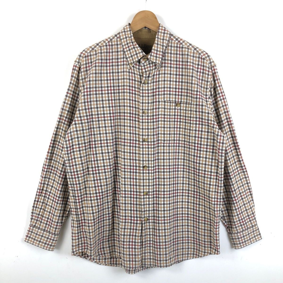 【古着】 L.L.Bean エルエルビーン フランネルシャツ チェック 薄手生地 長袖 ブラウン系 メンズM 【中古】 n052025