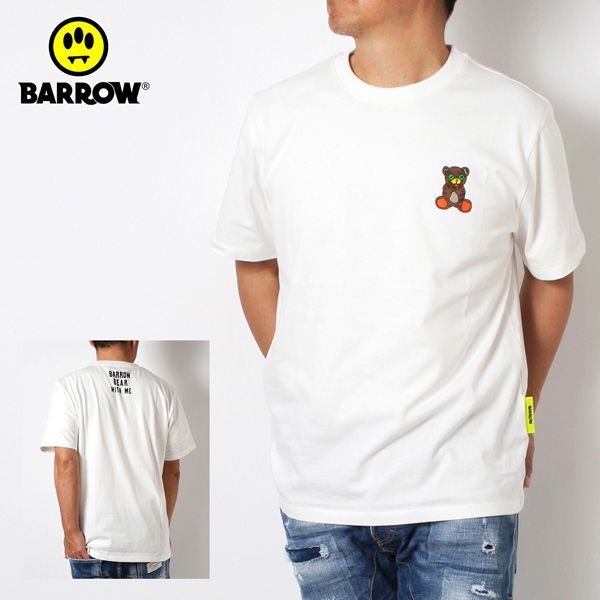 24SSモデル バロウ バロー BARROW  ユニセックス ベア+ロゴプリント Tシャツ【WHITE】 S4BWUATH144  WHITE/【2024SS】m-tops