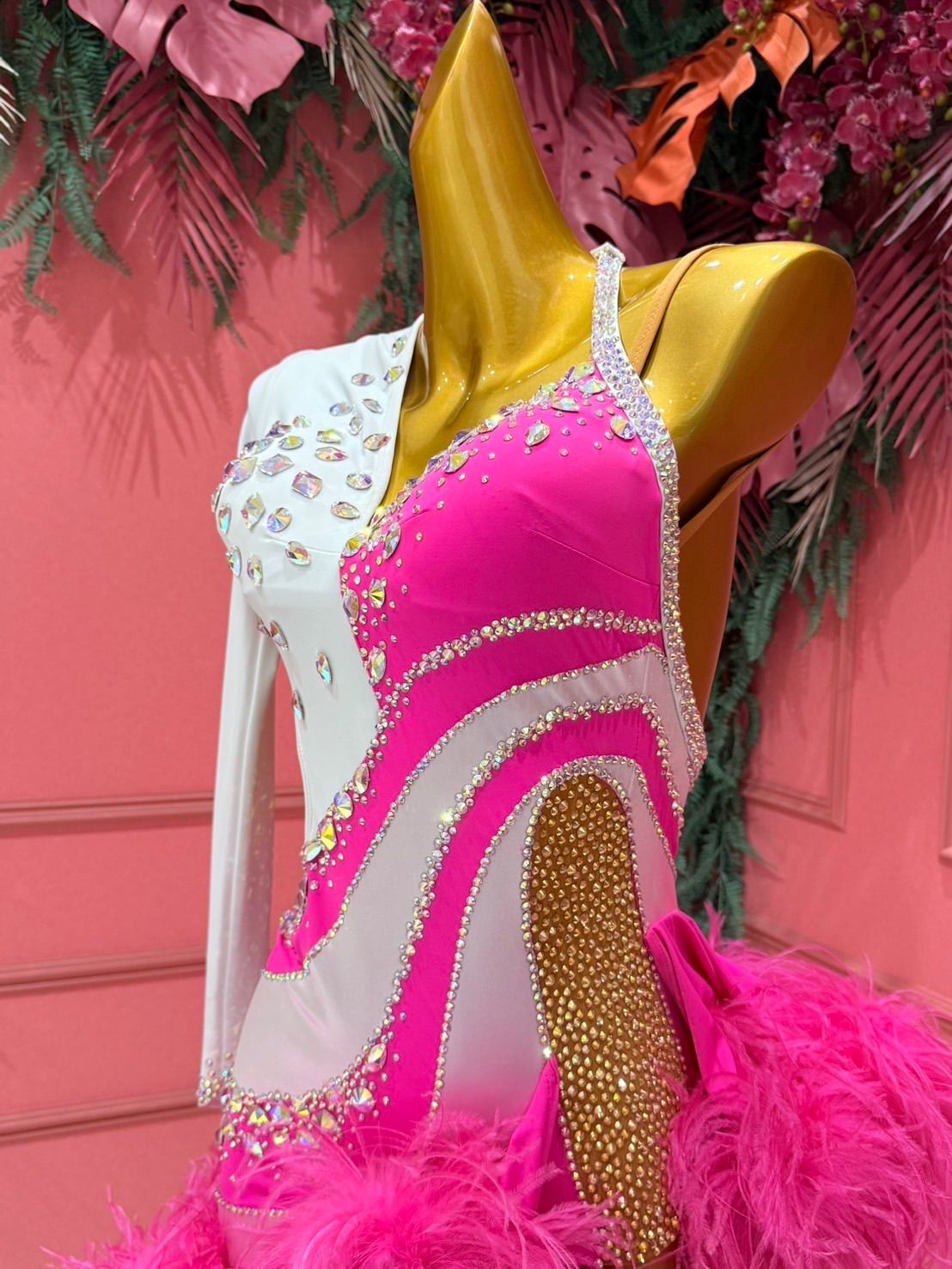 社交ダンス gentil ジャンティ modern ラテンドレス ホワイト×ピンク